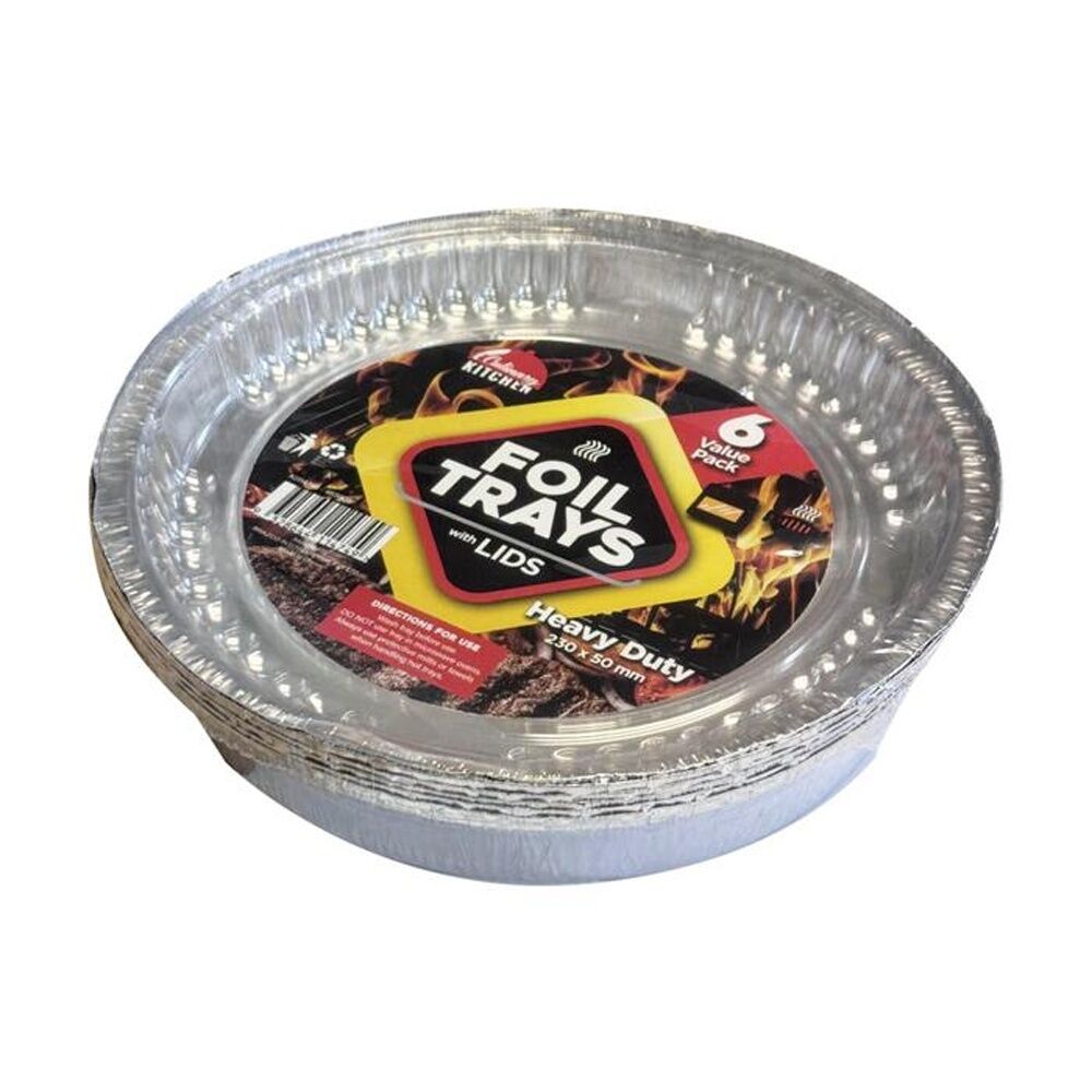 6x 6pc Braz Aluminium Foil Disposable Cake Dish Tray W/ Lids 23cm Silver