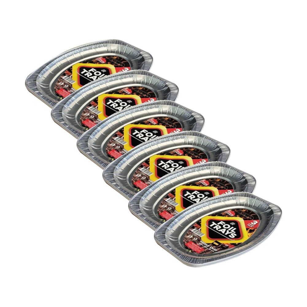 6PK Braz Aluminium Foil Disposable Oval Trays Serveware 42x28cm Silver