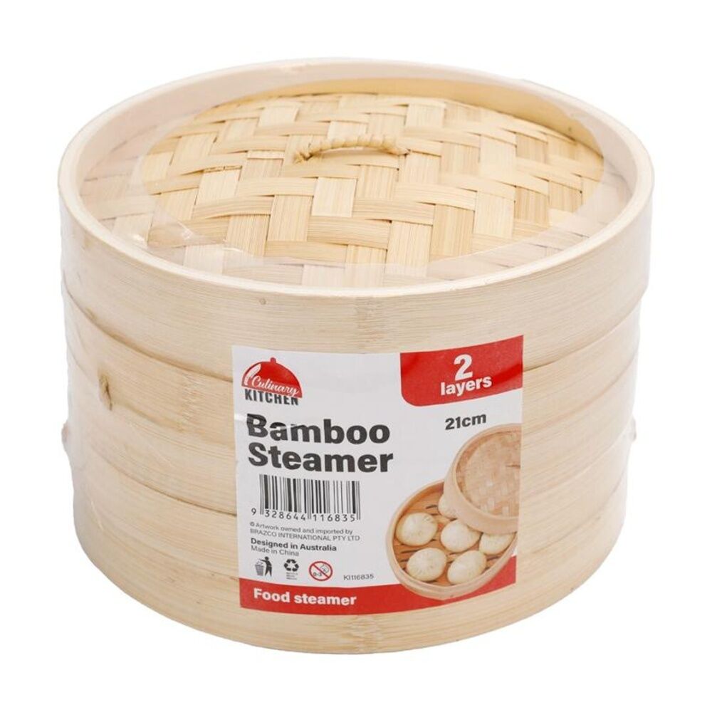 Braz 2 Layer Round Woven Bamboo Steamer W/ Lid 21cm Natural