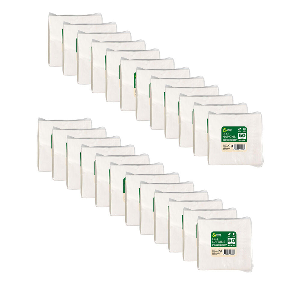 24x 50pc Braz Earth Sustainable Plant-Based Durable Napkins 30x30cm White