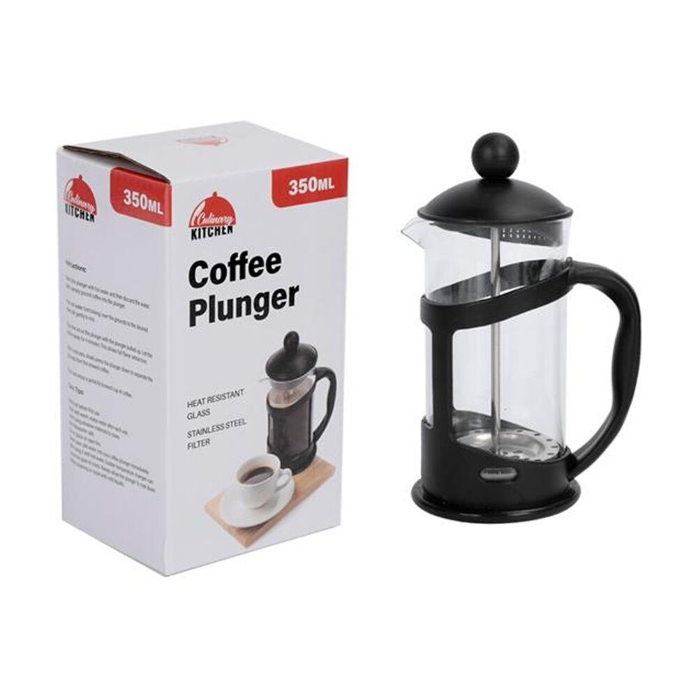 Culinary Kitchen 1 Cup Coffee Plunger Glass W/ Stainless Steel Filter 350ml