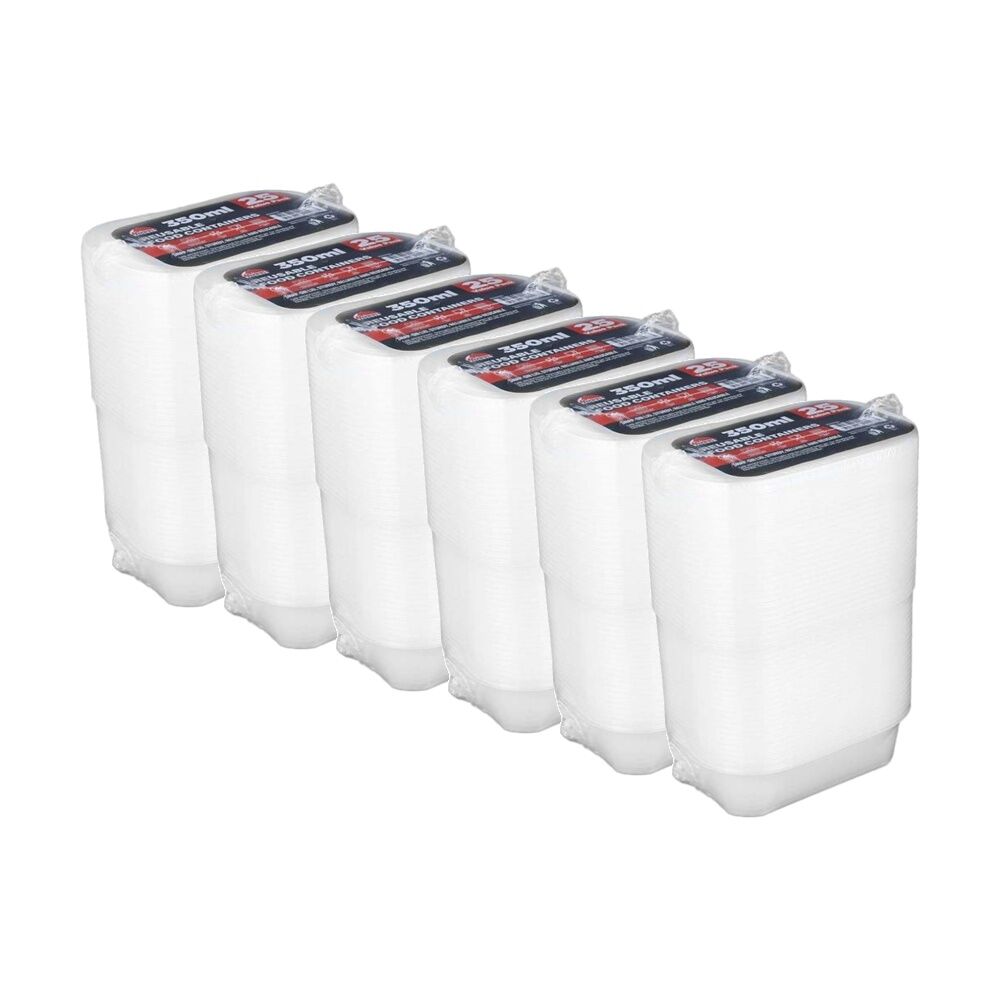 6x 25pc Braz Reusable Rectangular Food Storage Containers W/ Lids 350ml Clear