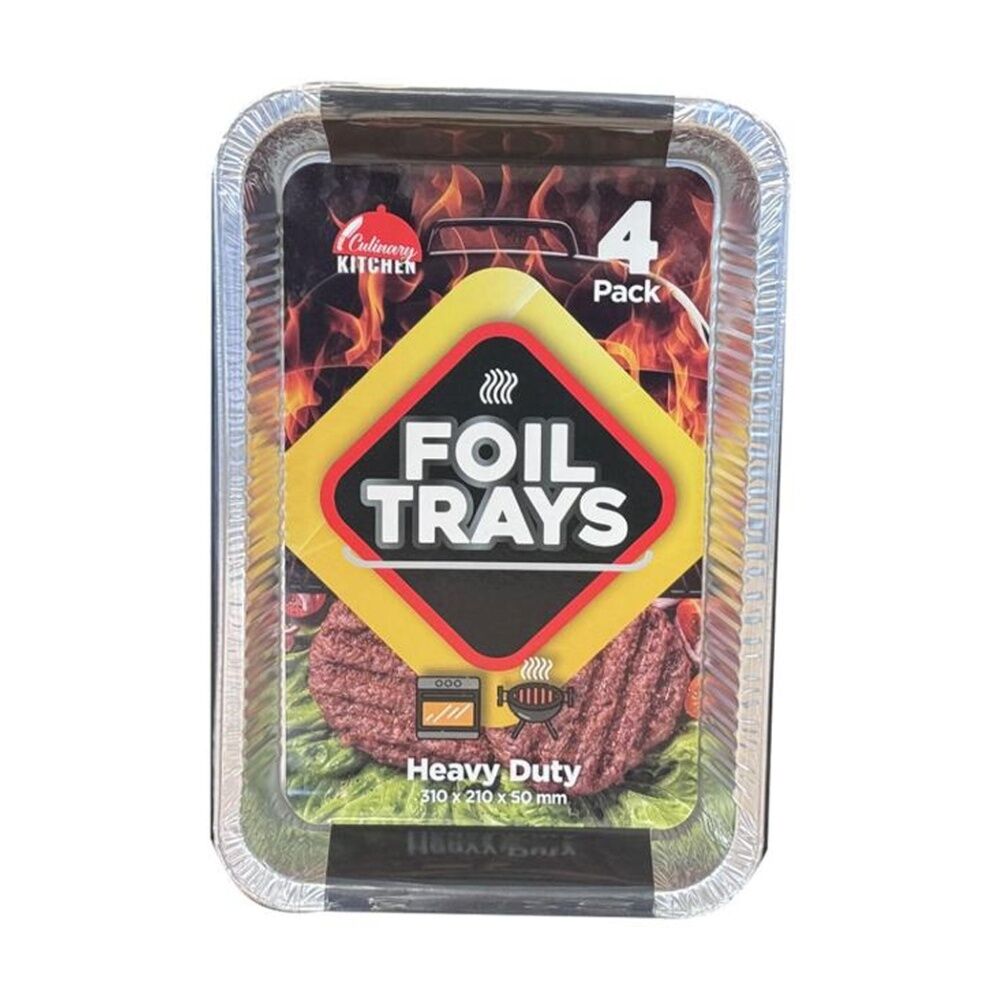 12x 4pc Braz Aluminium Foil Disposable Rectangle Trays Small 31x21x5cm Silver