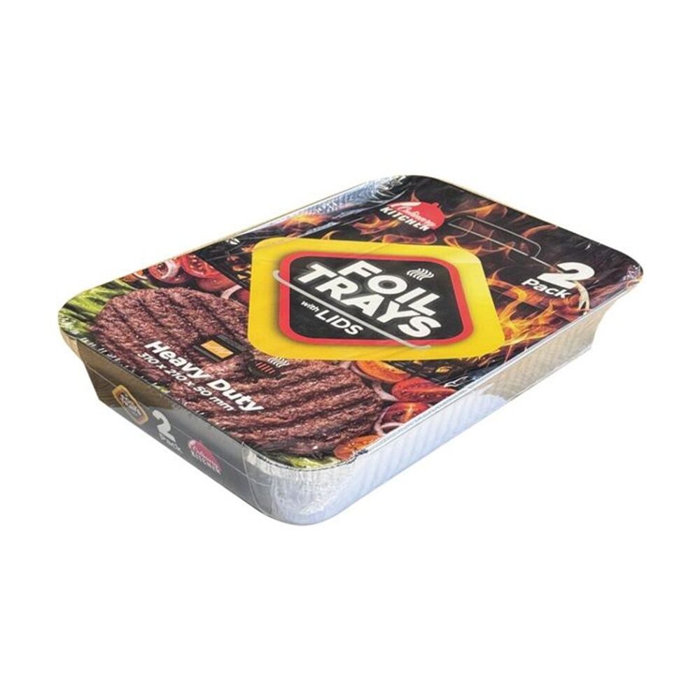 6x 2pc Braz Aluminium Foil Disposable Rectangle Trays W/ Lids 31x21x5cm Silver