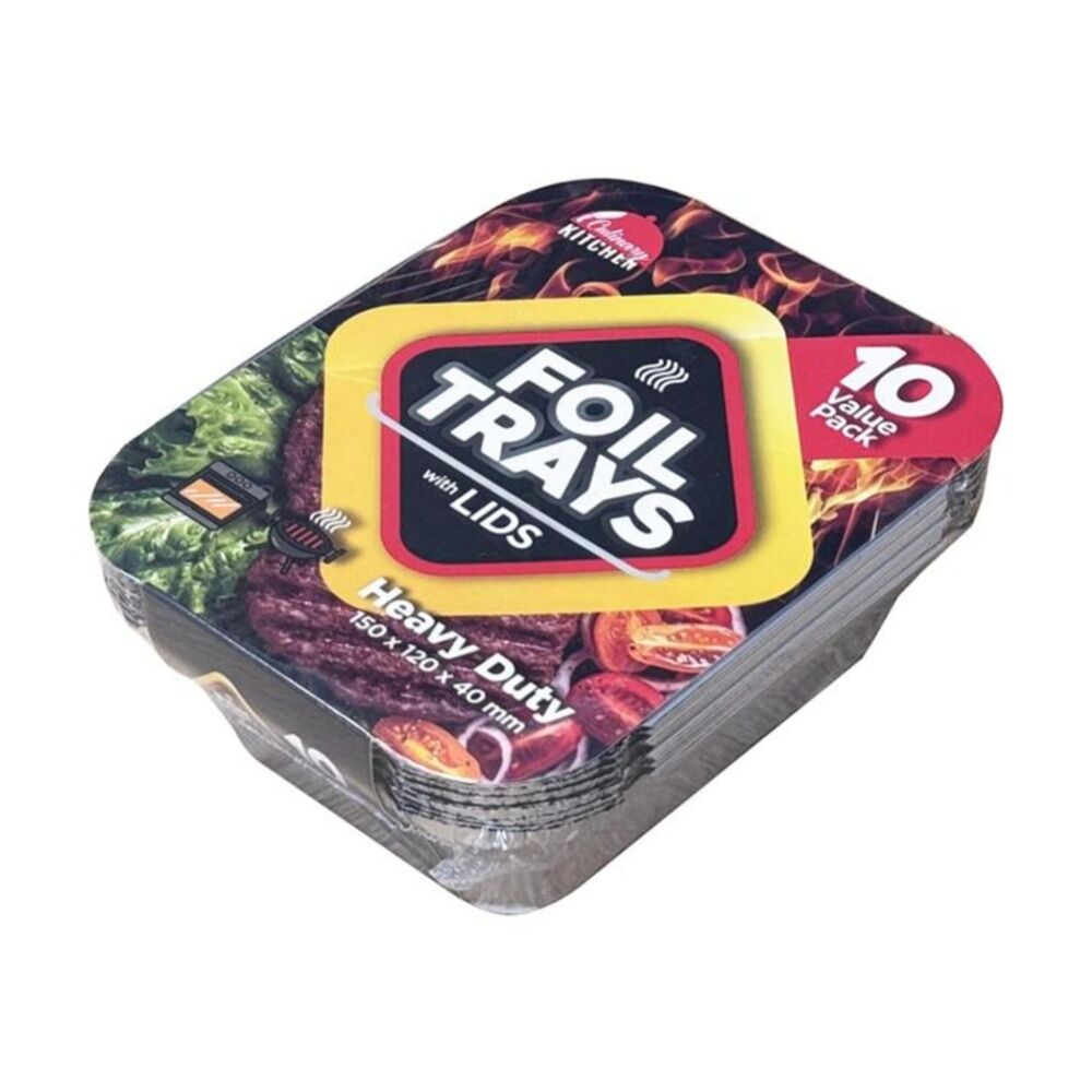 12x 10pc Braz Aluminium Foil Disposable Rectangle Trays W/ Lids 15x12x4cm Silver