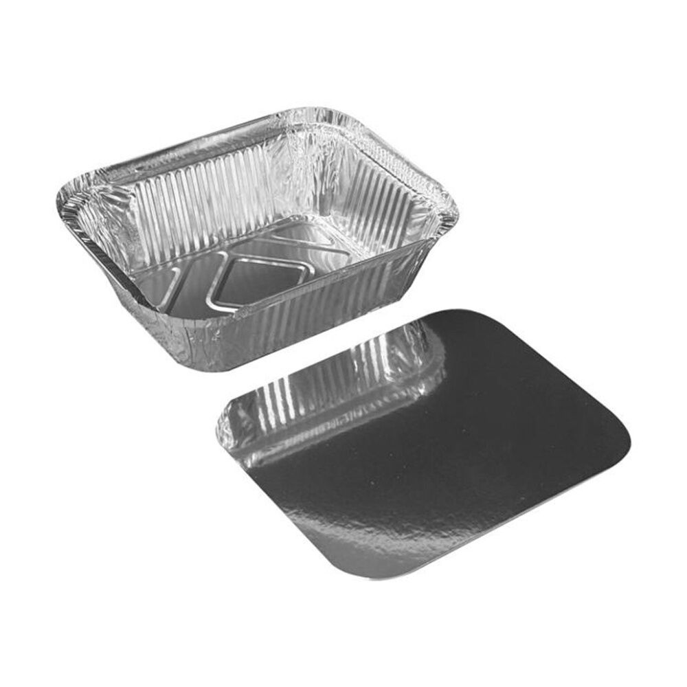 24x 10pc Braz Aluminium Foil Disposable Rectangle Trays W/ Lids 15x12x4cm Silver
