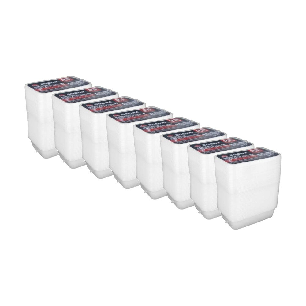8x 25pc Braz Reusable Rectangular Food Storage Containers W/ Lids 500ml Clear