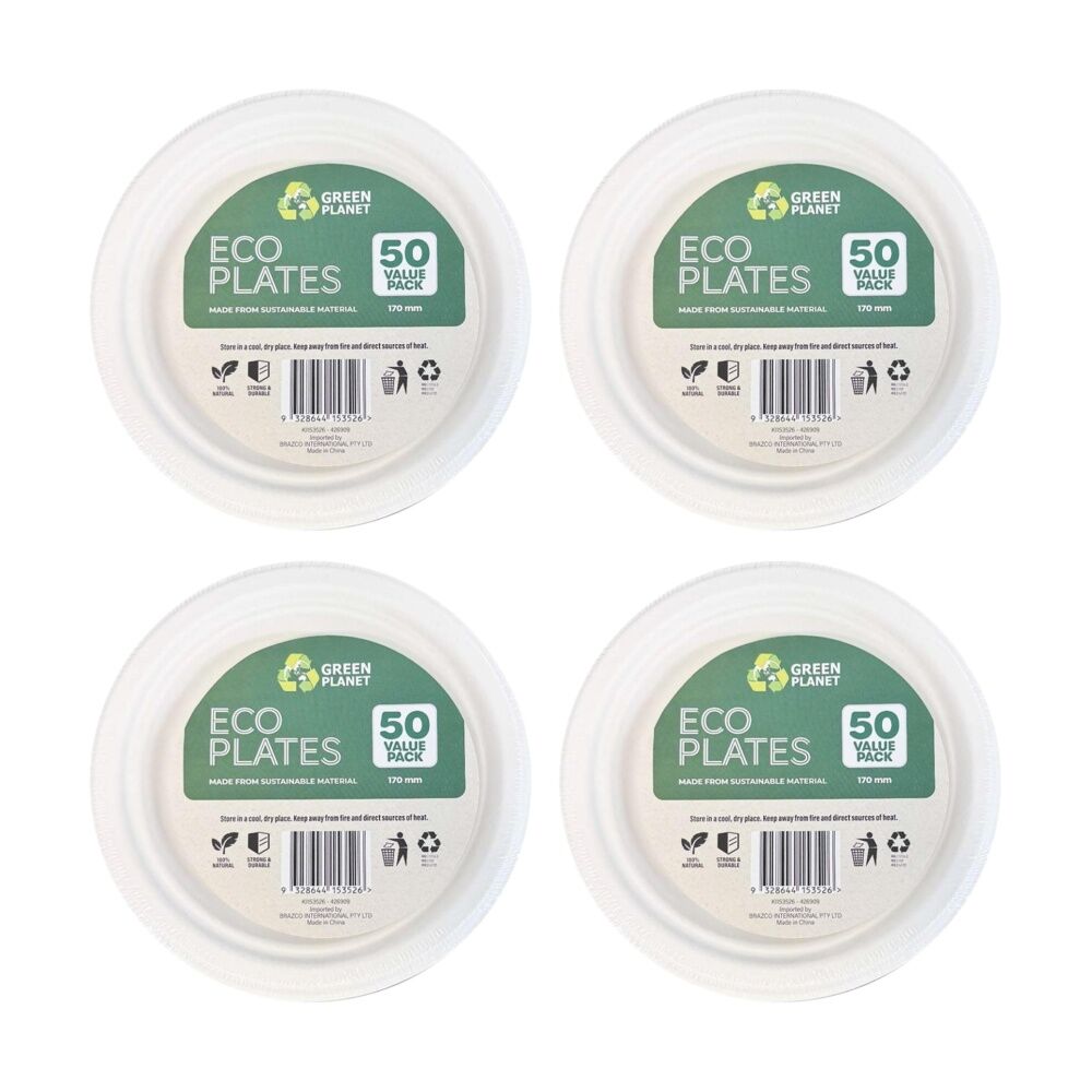 4x 50pc Braz Earth Friendly Disposable Plates Tableware Serveware 17cm
