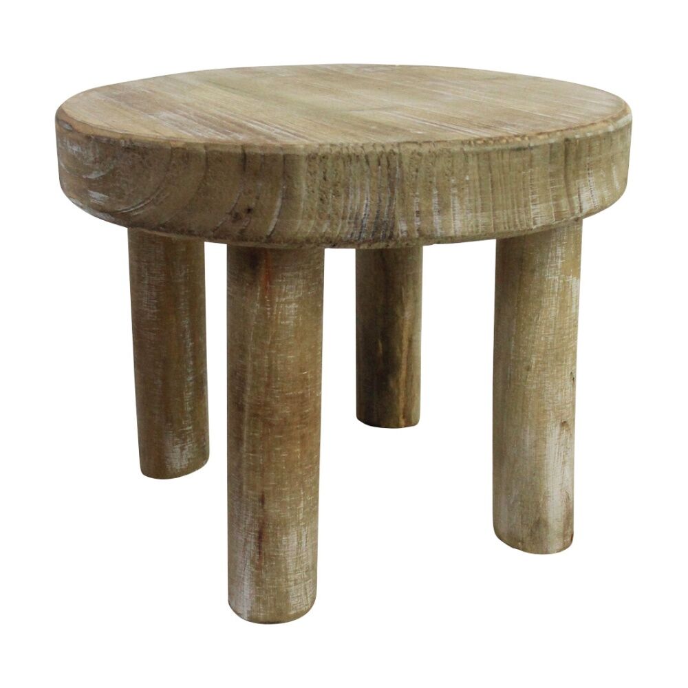 2PK LVD Small Rustic Round Wooden Stool Home & Living Decor 20x20x15.5cm