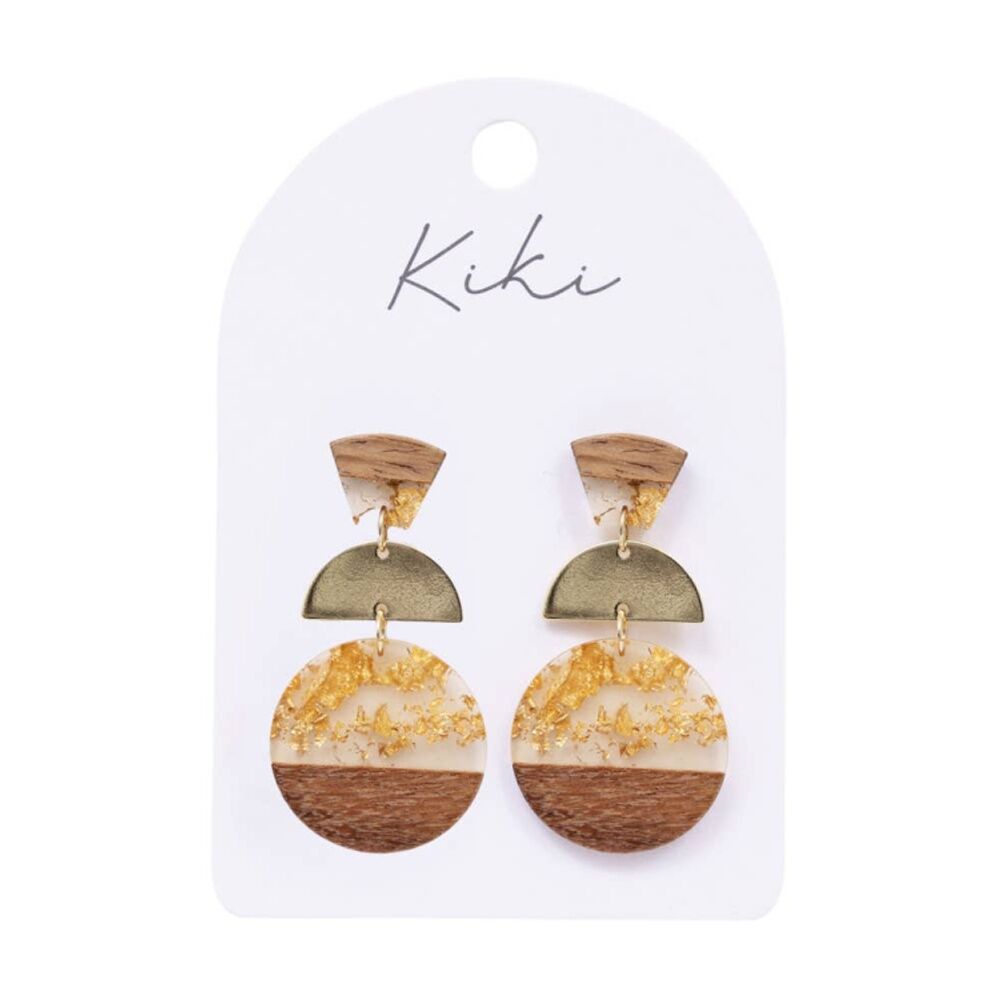 2PK Kiki Gold Foil Curves Earrings Lightweight Wood Metal Acrylic