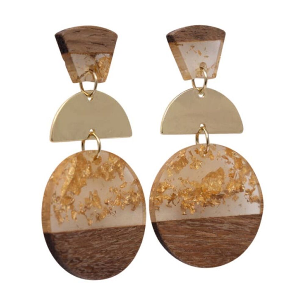 Kiki Gold Foil Curves Earrings Lightweight Wood Metal Acrylic