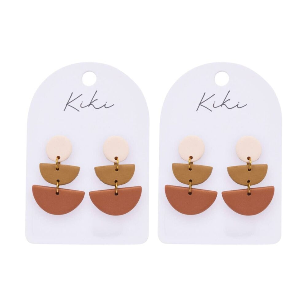 2PK Kiki Semi Circle Earrings Lightweight Cream Brown Clay Metal Stainless