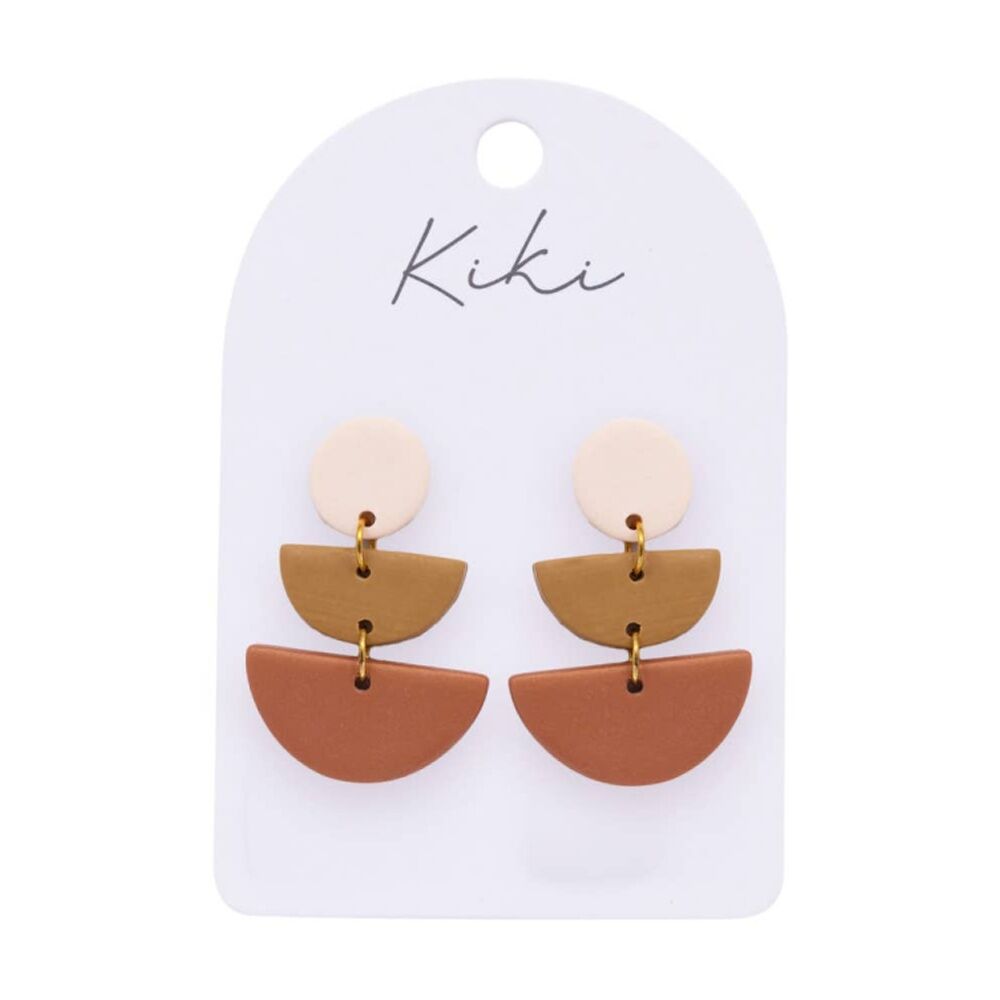 2PK Kiki Semi Circle Earrings Lightweight Cream Brown Clay Metal Stainless