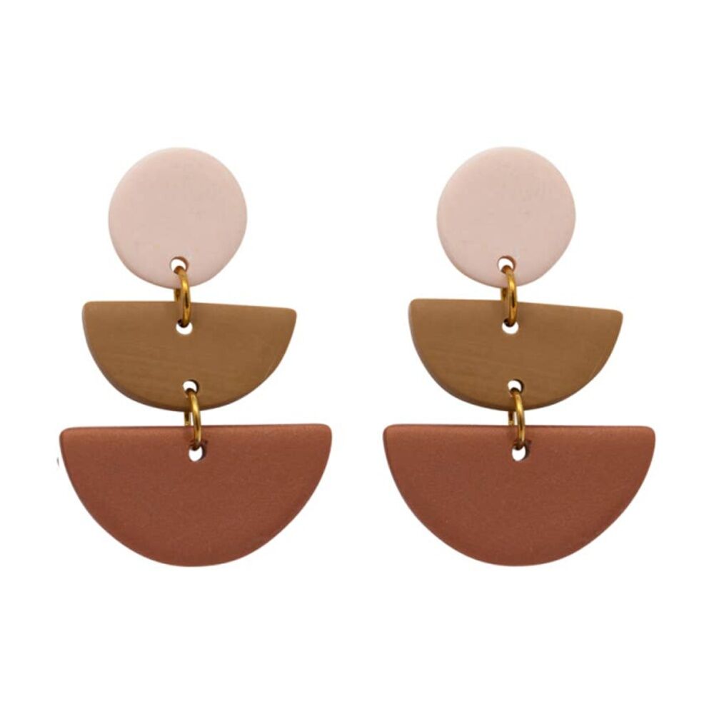 2PK Kiki Semi Circle Earrings Lightweight Cream Brown Clay Metal Stainless
