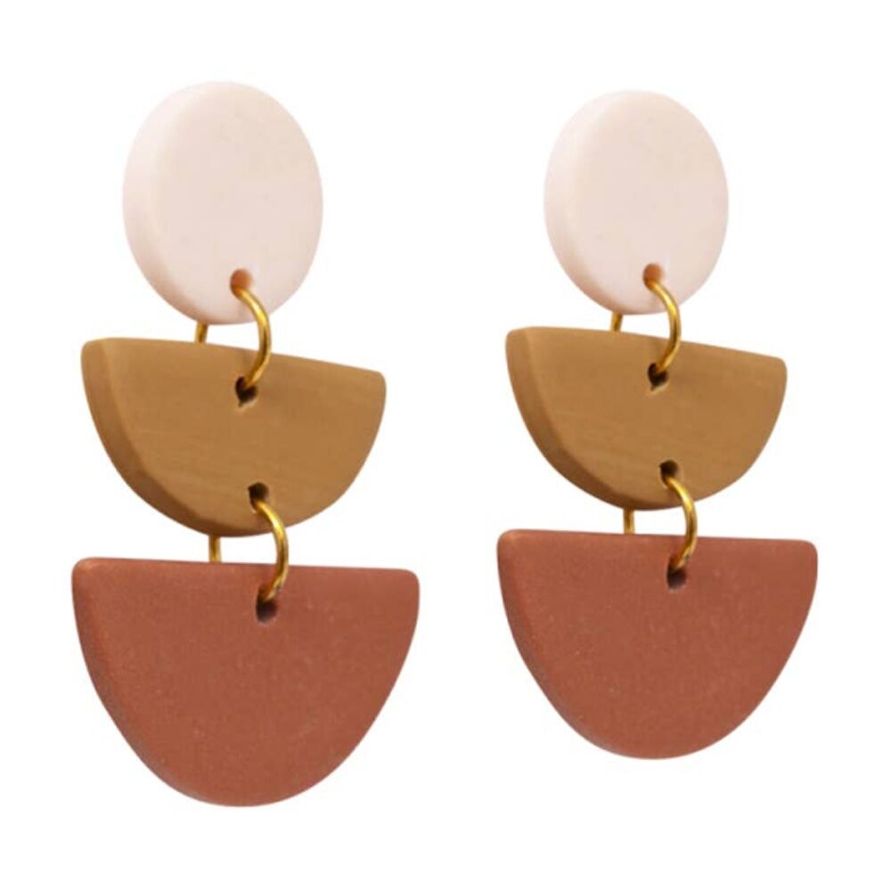 2PK Kiki Semi Circle Earrings Lightweight Cream Brown Clay Metal Stainless