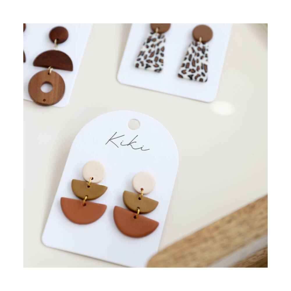 2PK Kiki Semi Circle Earrings Lightweight Cream Brown Clay Metal Stainless
