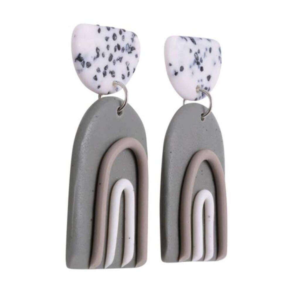 2PK Kiki Stone Rainbows Earrings Lightweight Clay Stainless Grey White