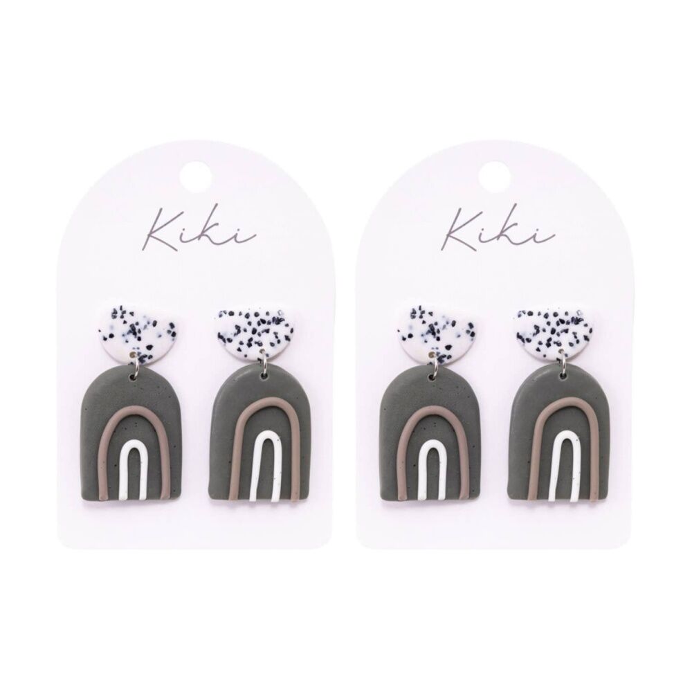 2PK Kiki Stone Rainbows Earrings Lightweight Clay Stainless Grey White