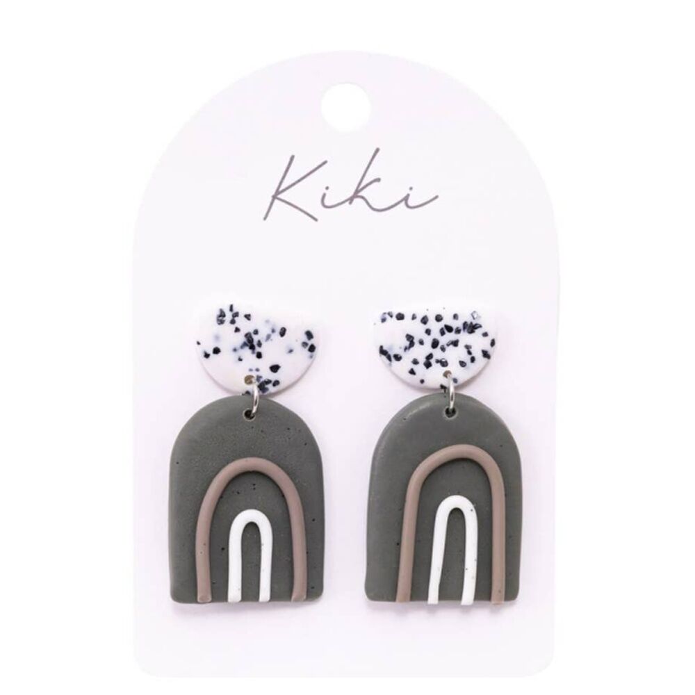 2PK Kiki Stone Rainbows Earrings Lightweight Clay Stainless Grey White
