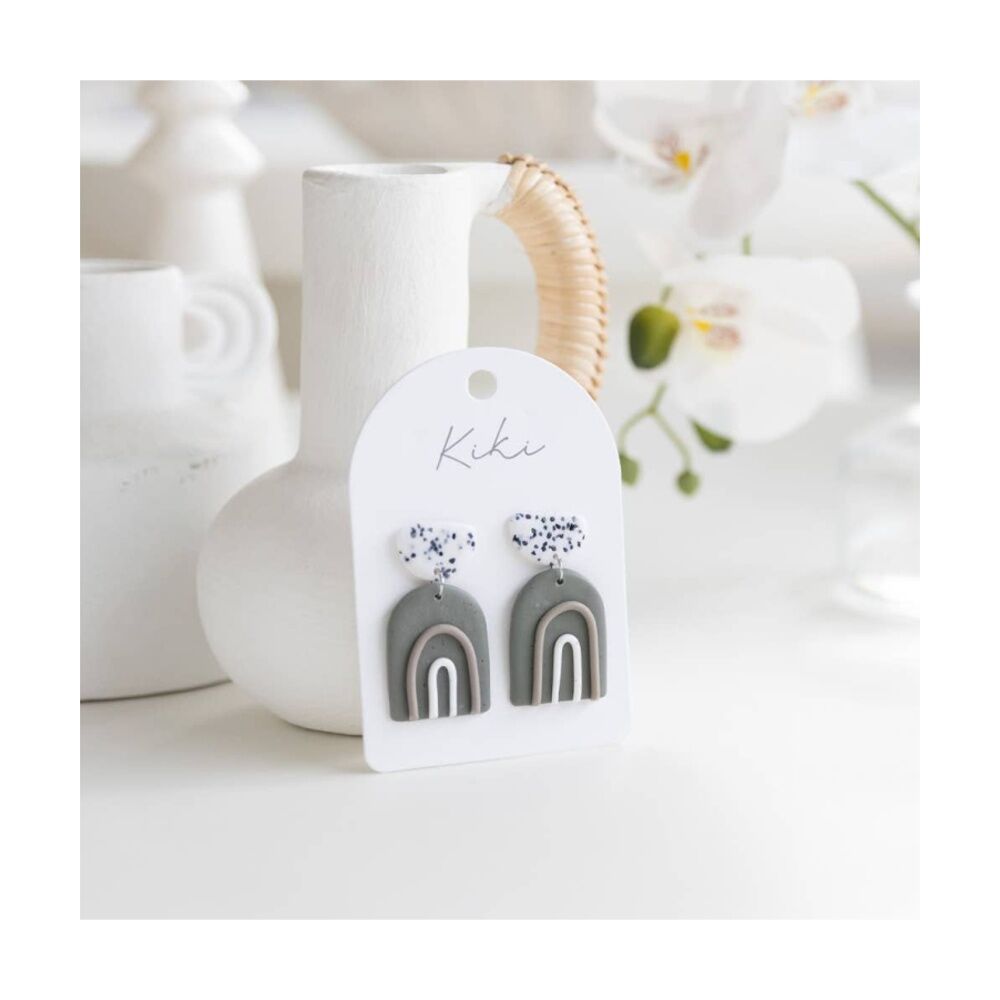 2PK Kiki Stone Rainbows Earrings Lightweight Clay Stainless Grey White