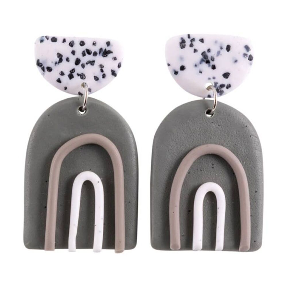 2PK Kiki Stone Rainbows Earrings Lightweight Clay Stainless Grey White