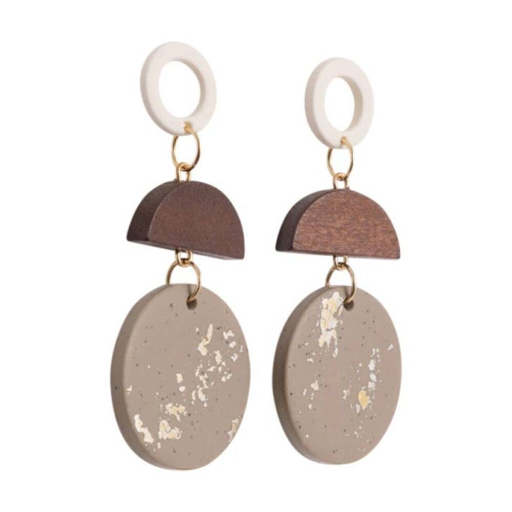 Kiki Curve Drops Earrings Wood Clay Stainless Steel Beige White