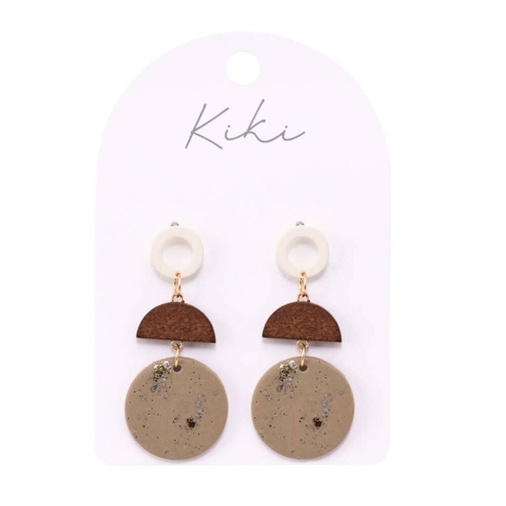 Kiki Curve Drops Earrings Wood Clay Stainless Steel Beige White