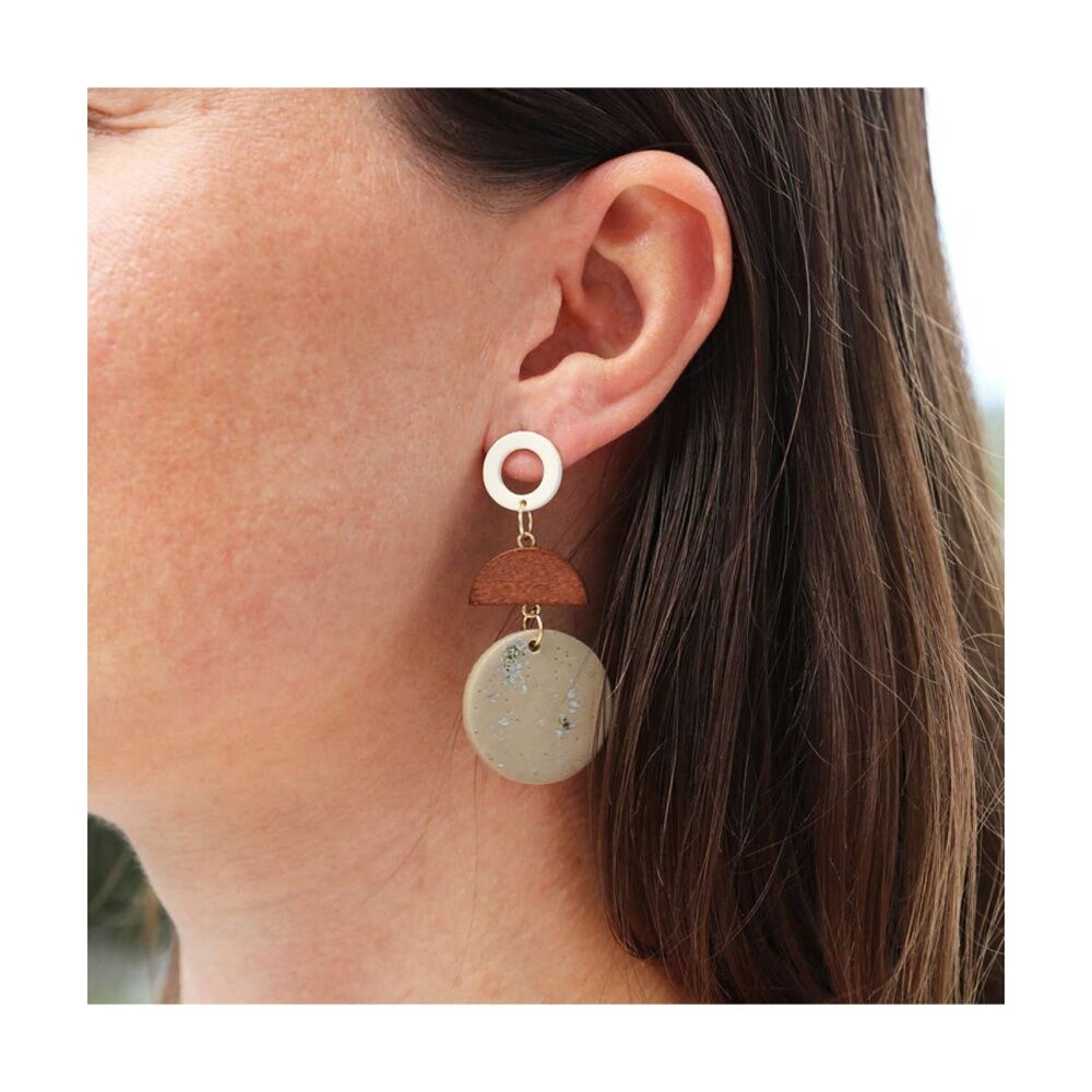 Kiki Curve Drops Earrings Wood Clay Stainless Steel Beige White