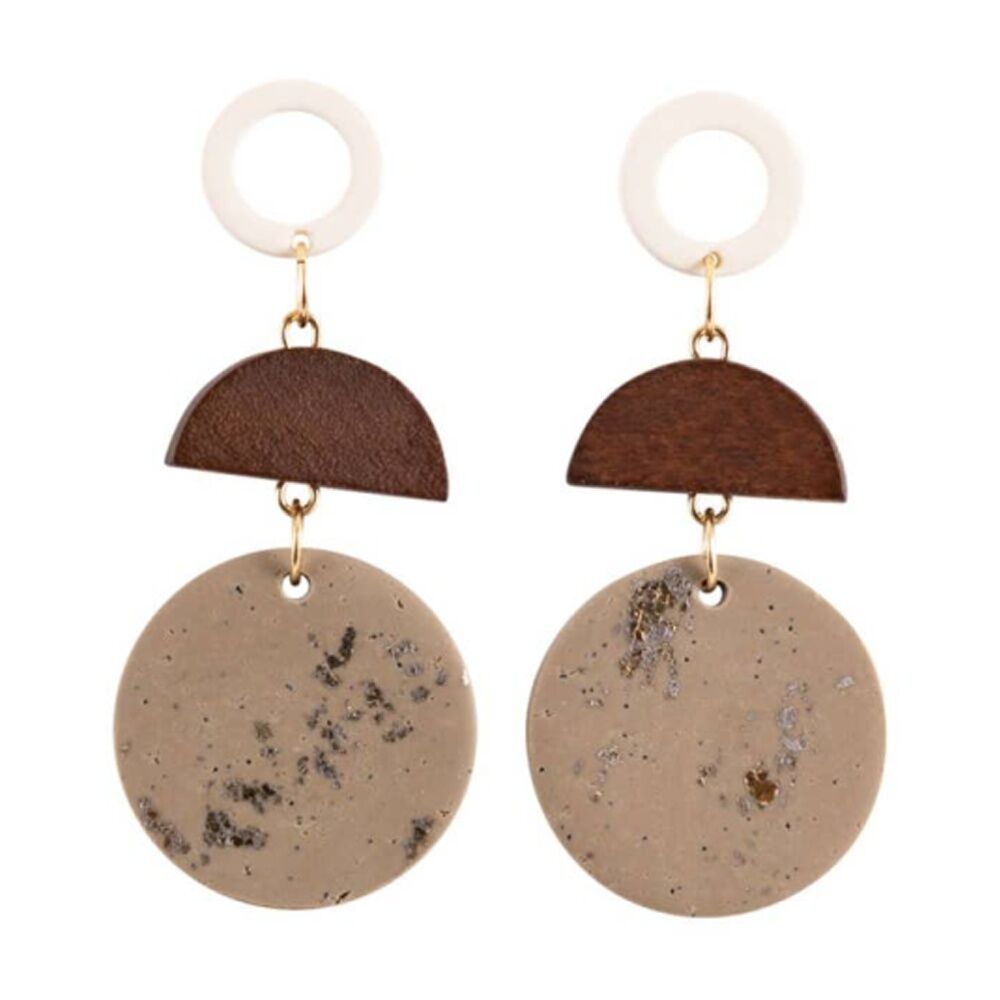 Kiki Curve Drops Earrings Wood Clay Stainless Steel Beige White