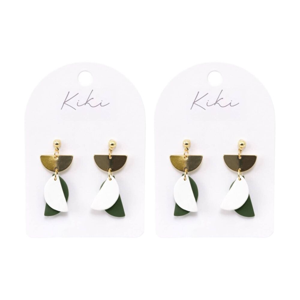 2PK Kiki Half Moons Earrings Lightweight Clay Stainless Green White
