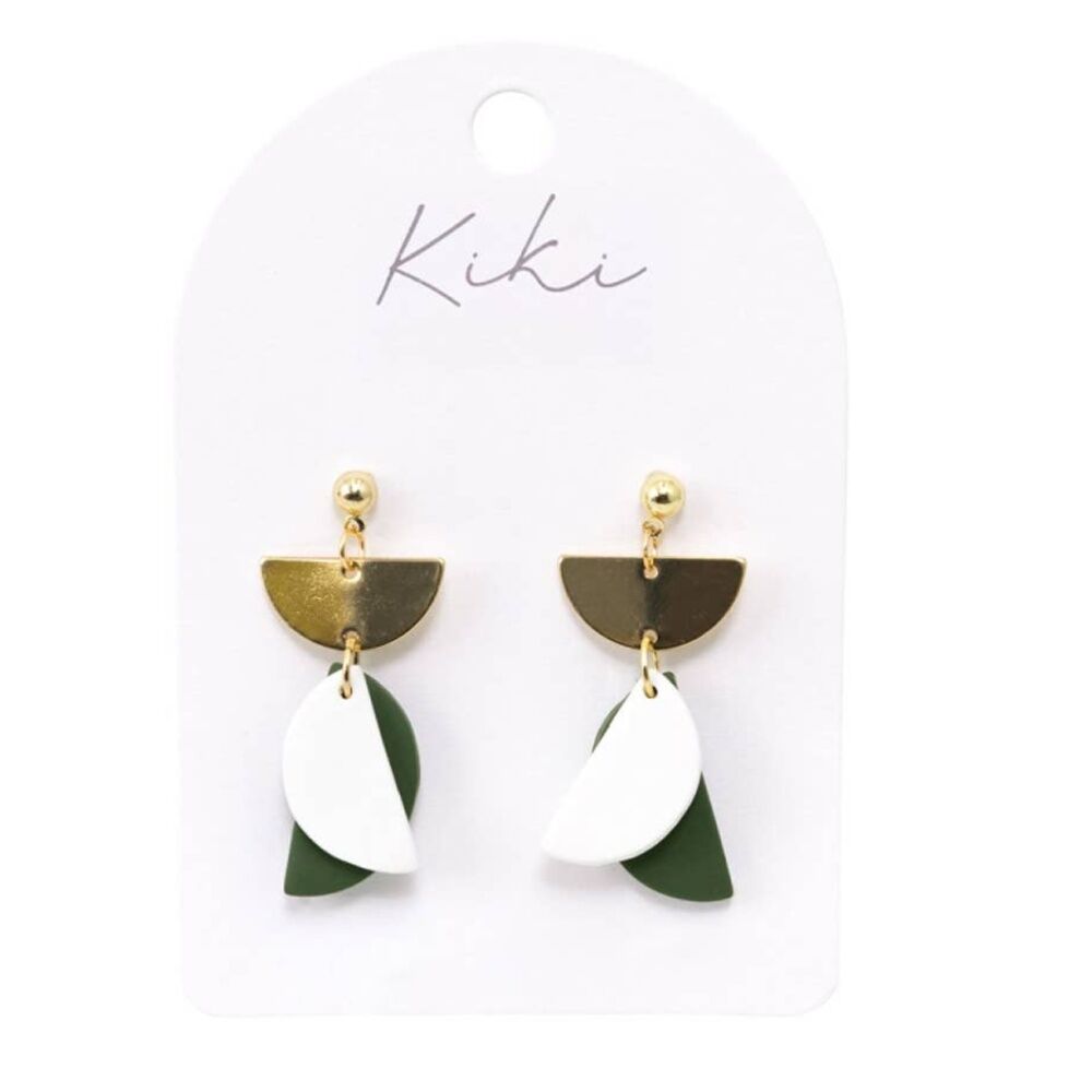 2PK Kiki Half Moons Earrings Lightweight Clay Stainless Green White