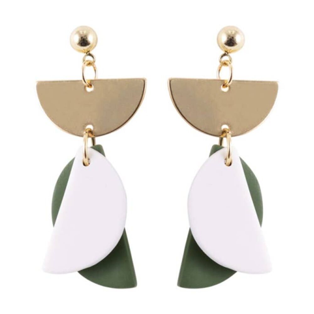2PK Kiki Half Moons Earrings Lightweight Clay Stainless Green White