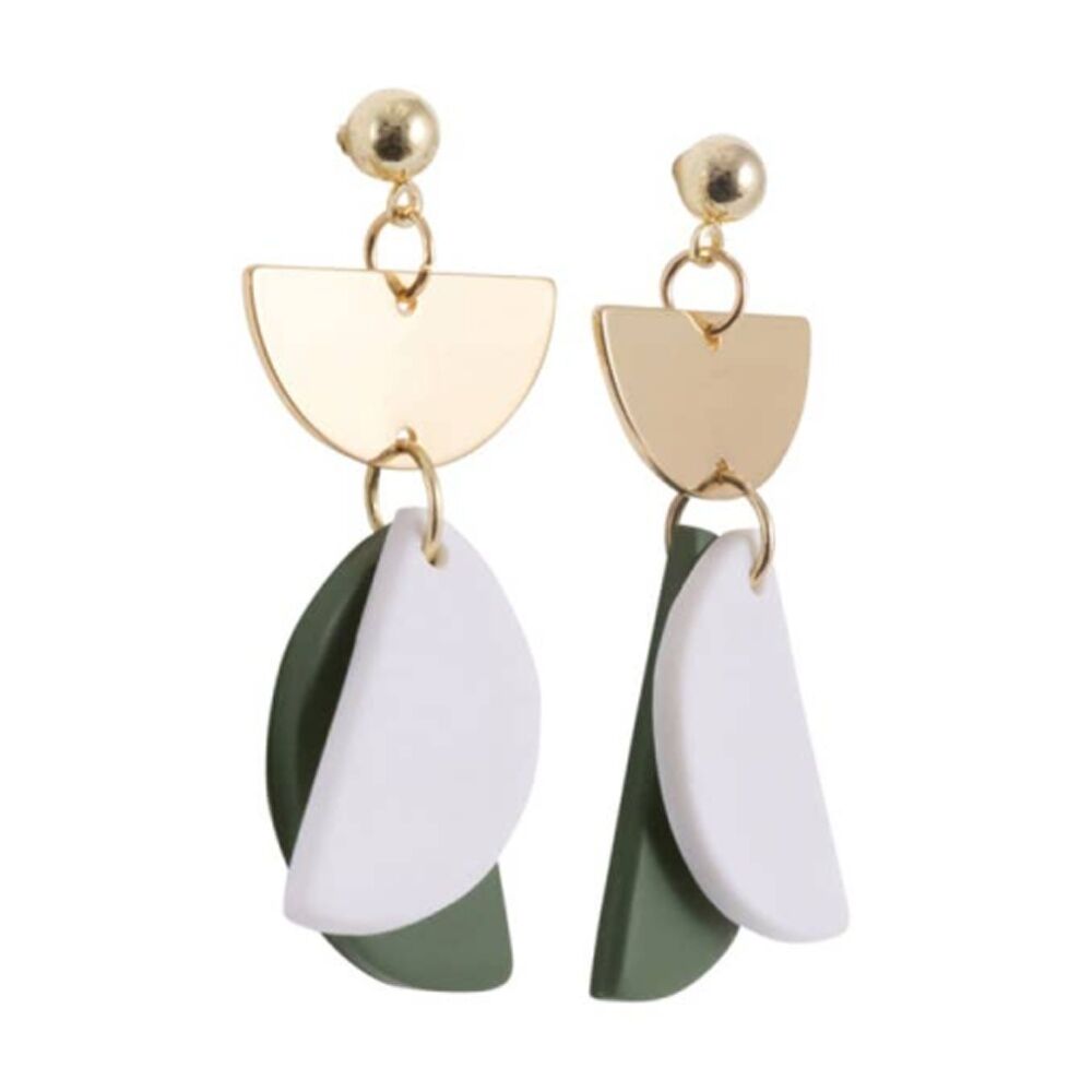 2PK Kiki Half Moons Earrings Lightweight Clay Stainless Green White