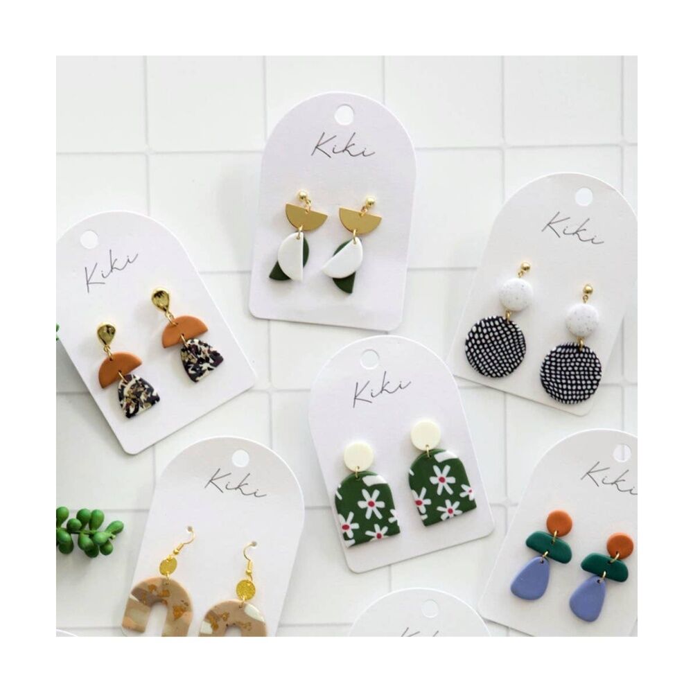 2PK Kiki Half Moons Earrings Lightweight Clay Stainless Green White