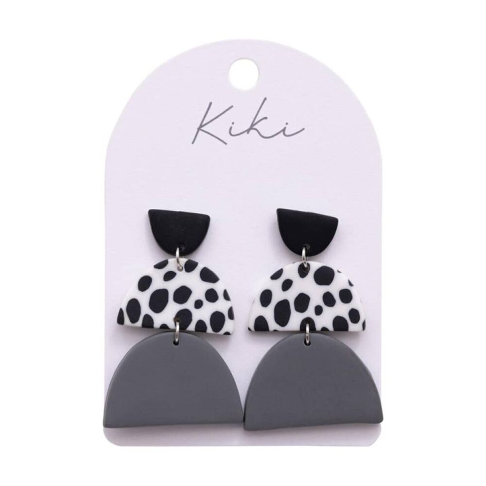Kiki Modern Arches Earrings Lightweight Clay Metal Black White