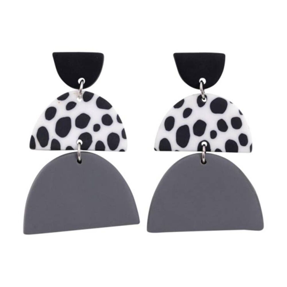 Kiki Modern Arches Earrings Lightweight Clay Metal Black White