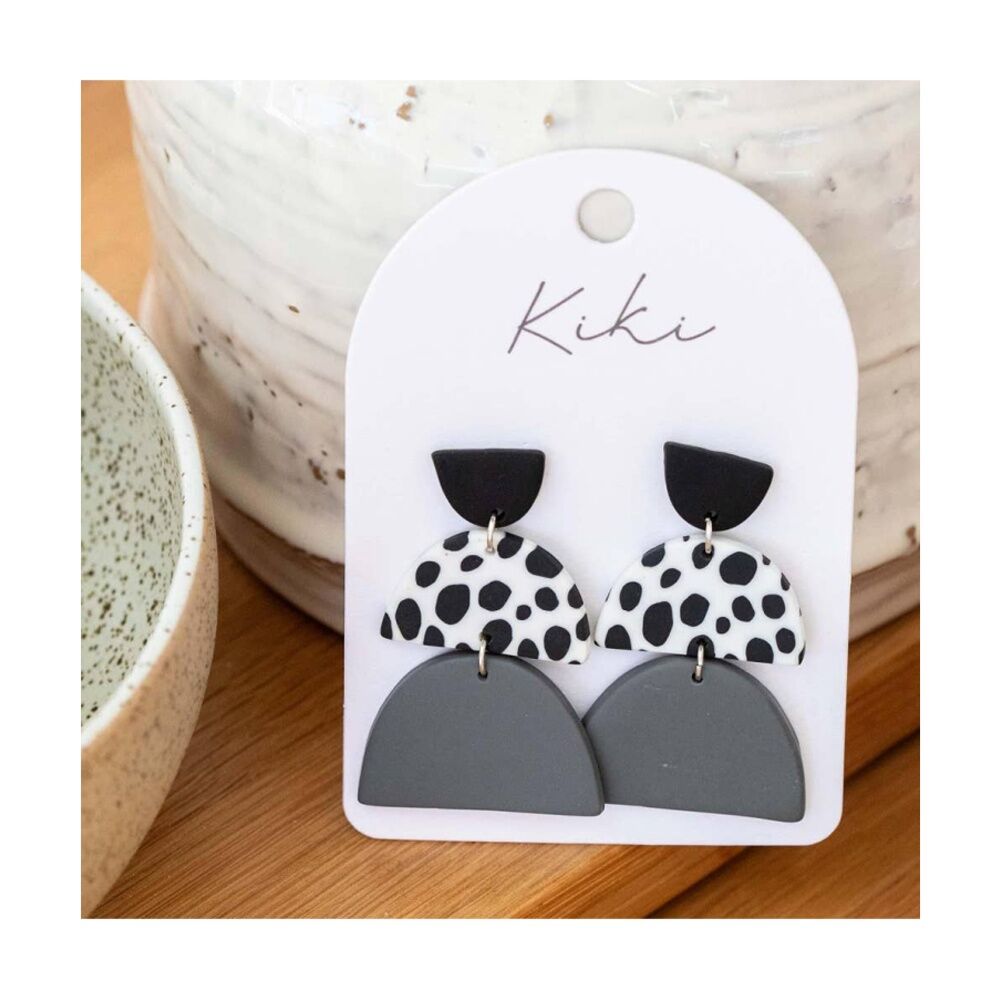 Kiki Modern Arches Earrings Lightweight Clay Metal Black White