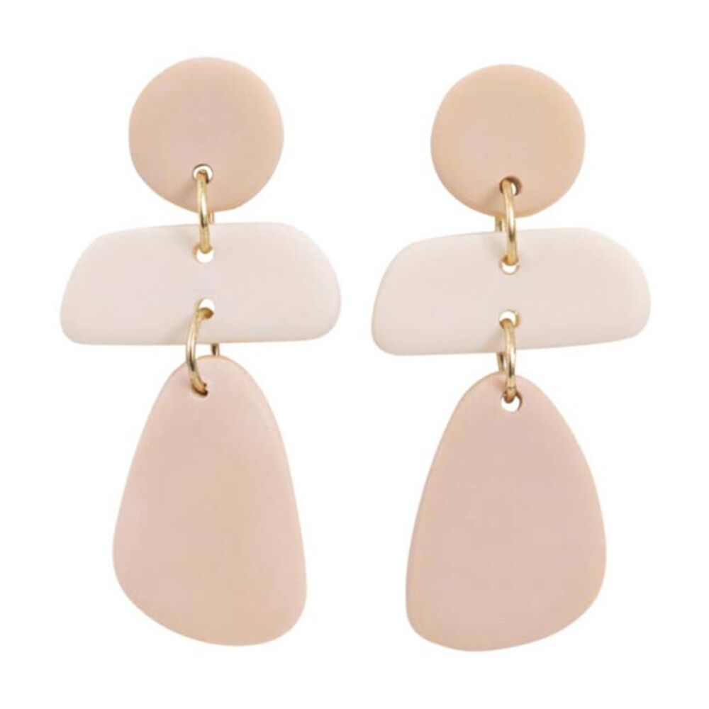 Kiki Morph Drops Earrings Lightweight Clay Metal Statement Beige