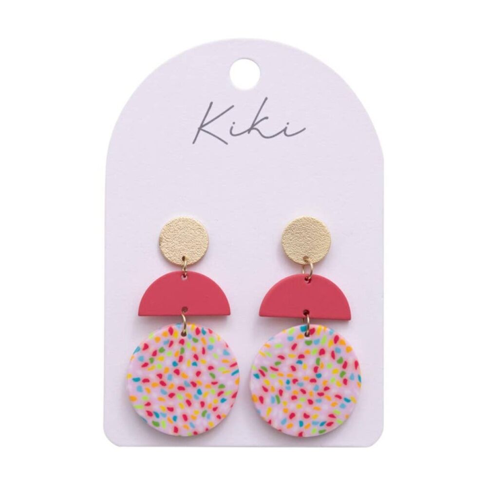 Kiki Confetti Drops Earrings Lightweight Clay Metal Statement Pink