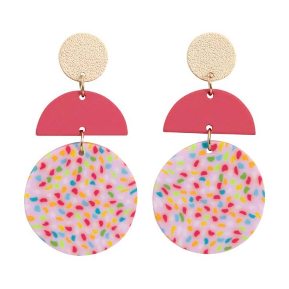Kiki Confetti Drops Earrings Lightweight Clay Metal Statement Pink