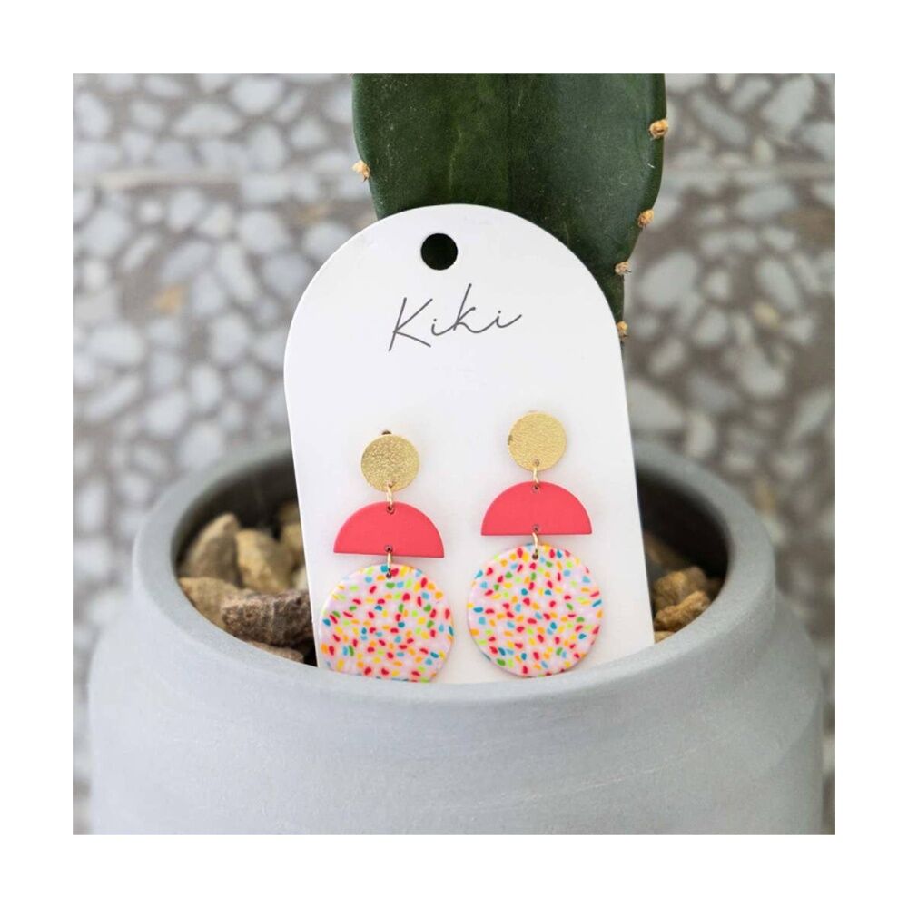Kiki Confetti Drops Earrings Lightweight Clay Metal Statement Pink