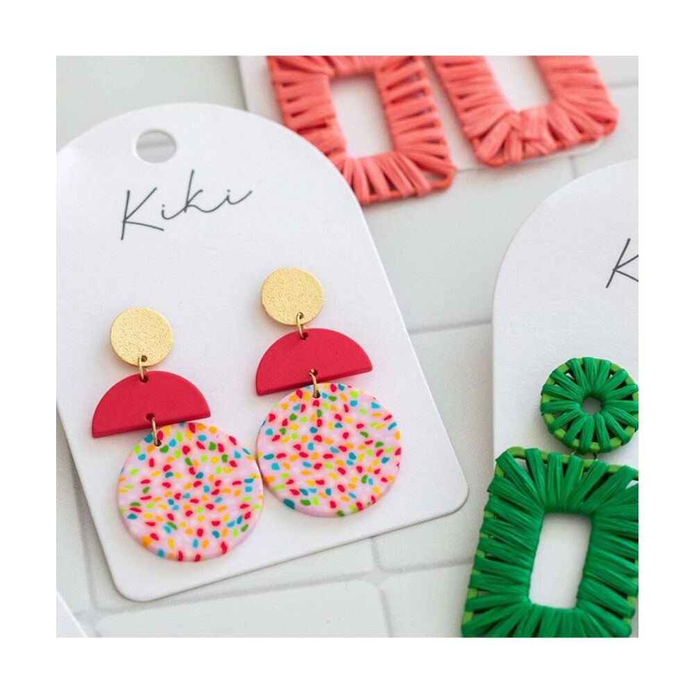 Kiki Confetti Drops Earrings Lightweight Clay Metal Statement Pink