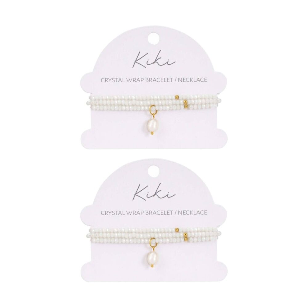 2PK Kiki Snow Blossom Crystal Wrap Jewellery Bracelet Necklace Pearl White