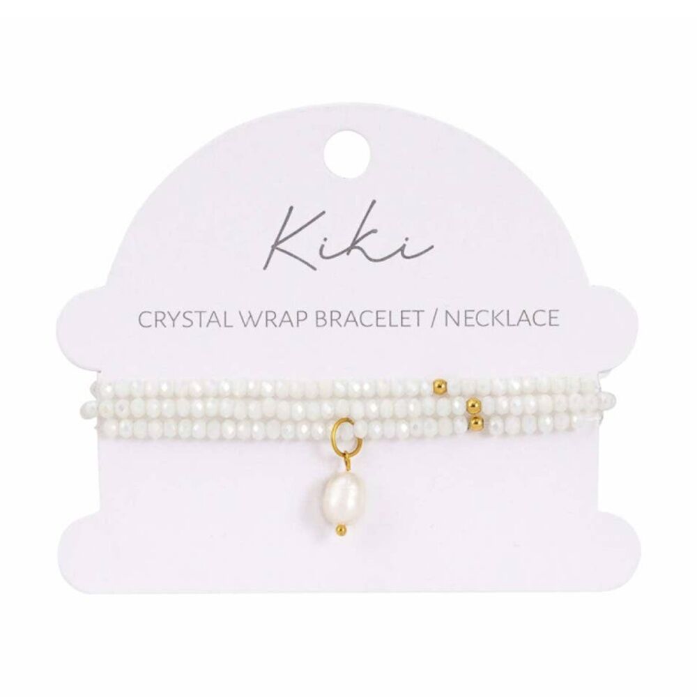 2PK Kiki Snow Blossom Crystal Wrap Jewellery Bracelet Necklace Pearl White