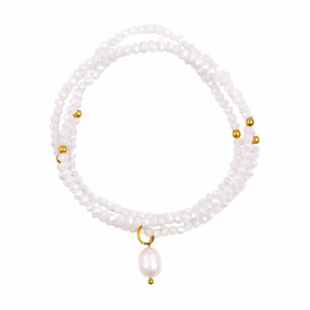 2PK Kiki Snow Blossom Crystal Wrap Jewellery Bracelet Necklace Pearl White