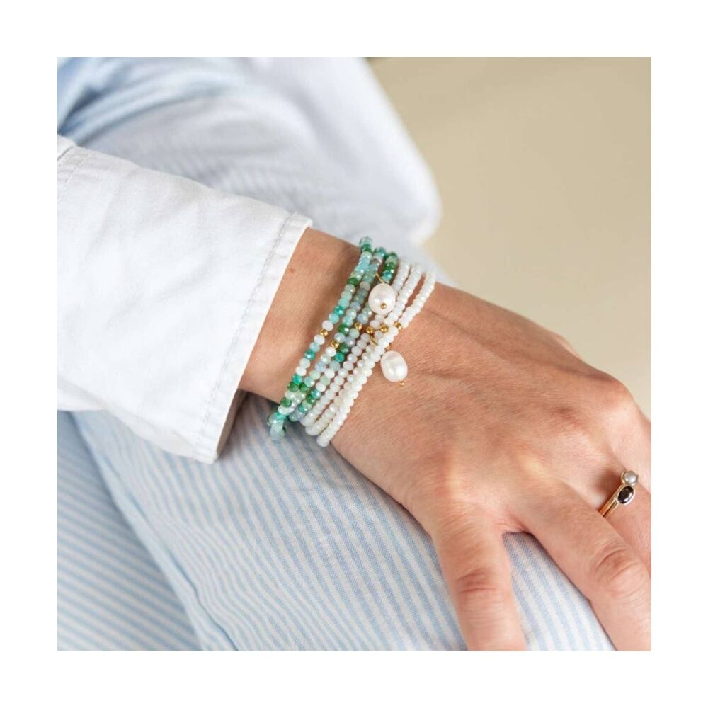 2PK Kiki Snow Blossom Crystal Wrap Jewellery Bracelet Necklace Pearl White