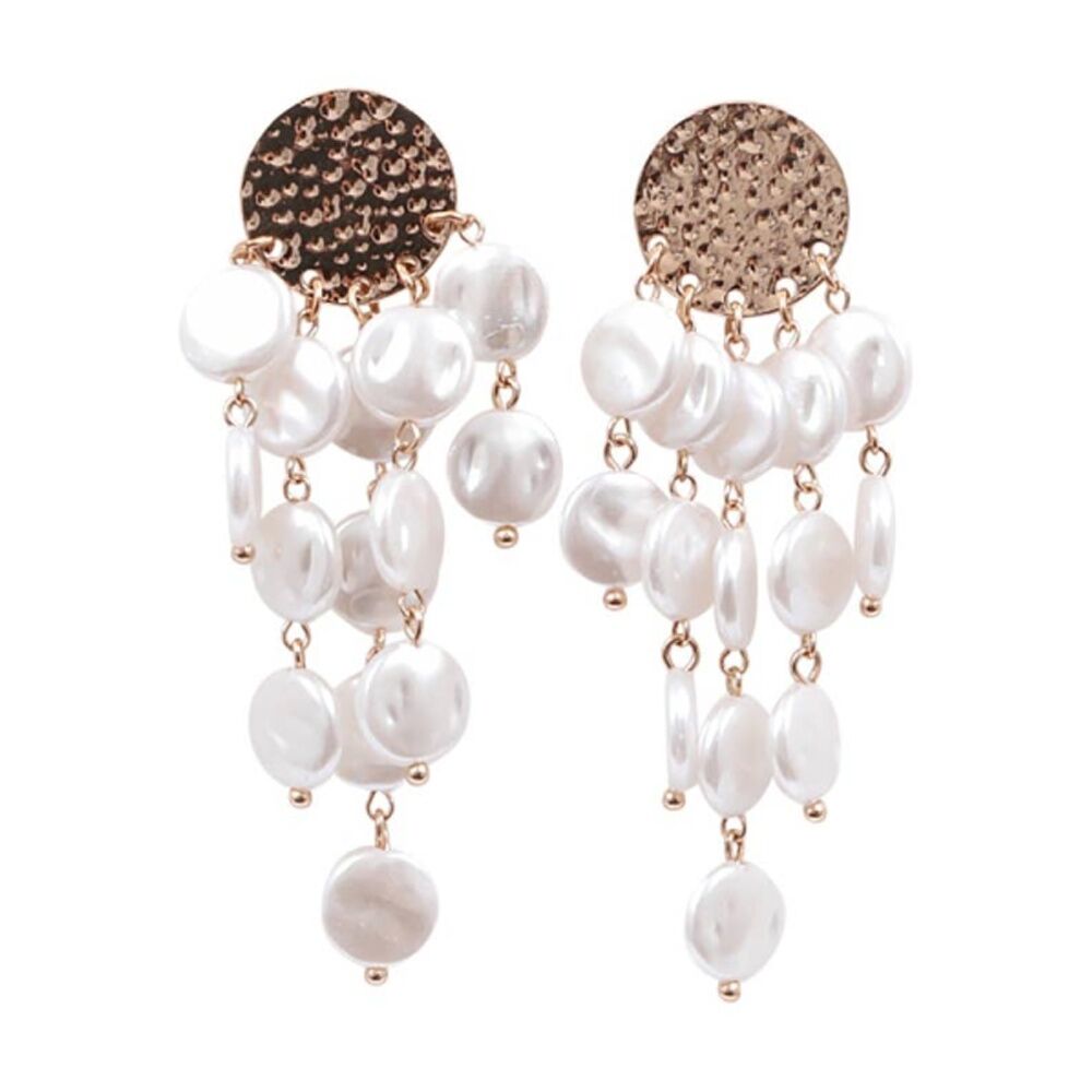Kiki Pearl Cascade Earrings Stainless Steel Plastic Gold White
