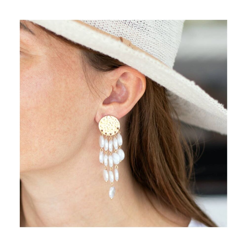 Kiki Pearl Cascade Earrings Stainless Steel Plastic Gold White