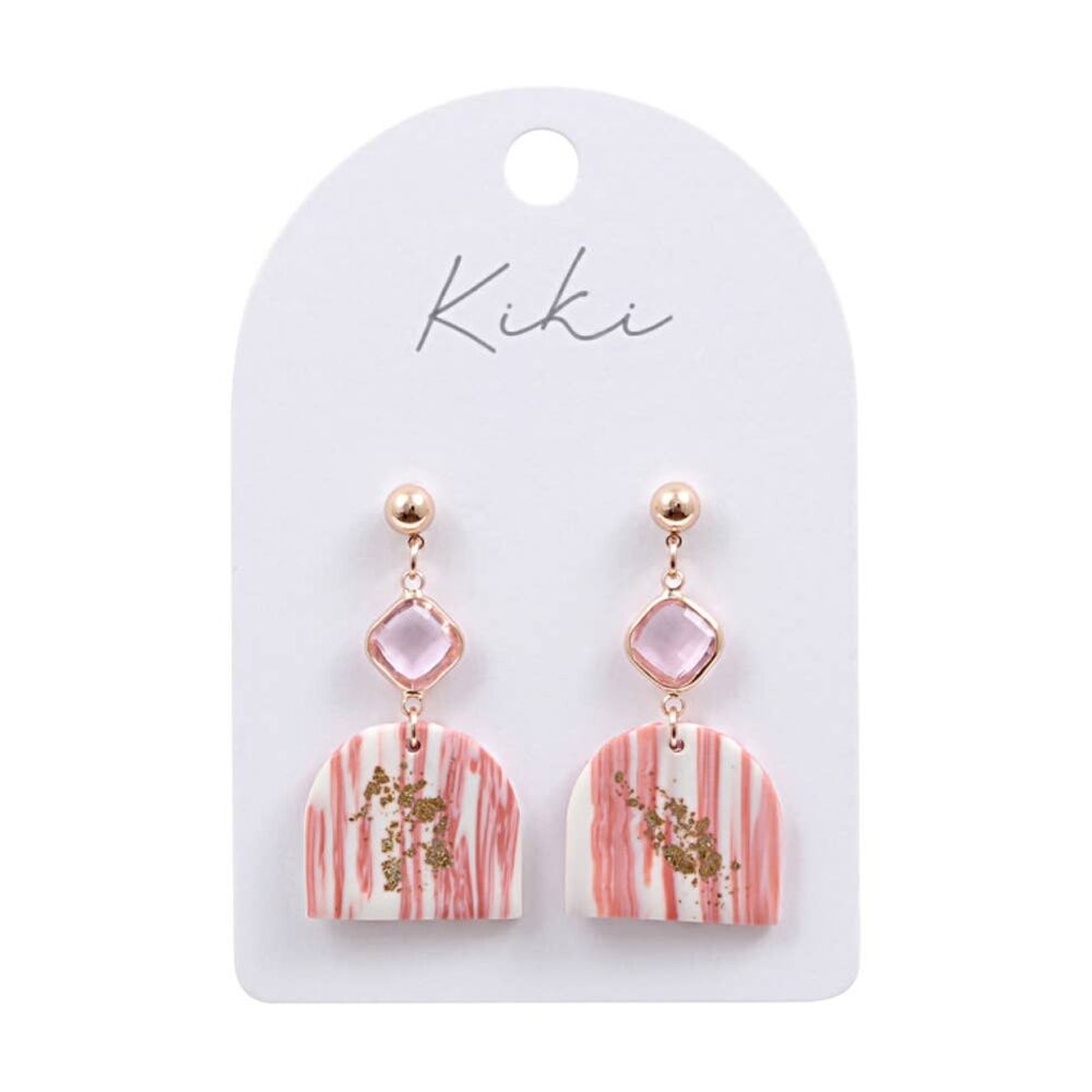 Kiki Blush Glimmer Arch Earrings Stainless Steel Clay Pink White