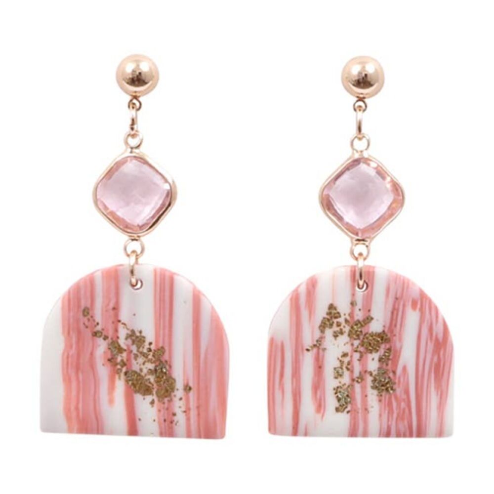 Kiki Blush Glimmer Arch Earrings Stainless Steel Clay Pink White